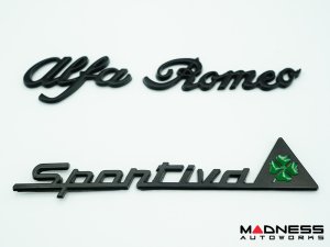 Alfa Romeo Emblem Set - Black - "Alfa Romeo" + "Sportiva" 